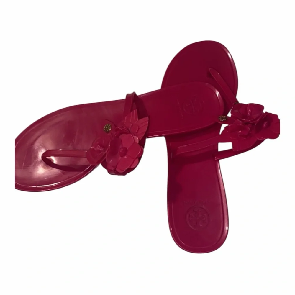 Tory Burch Floral Jelly Thong Sandals - Hot Pink